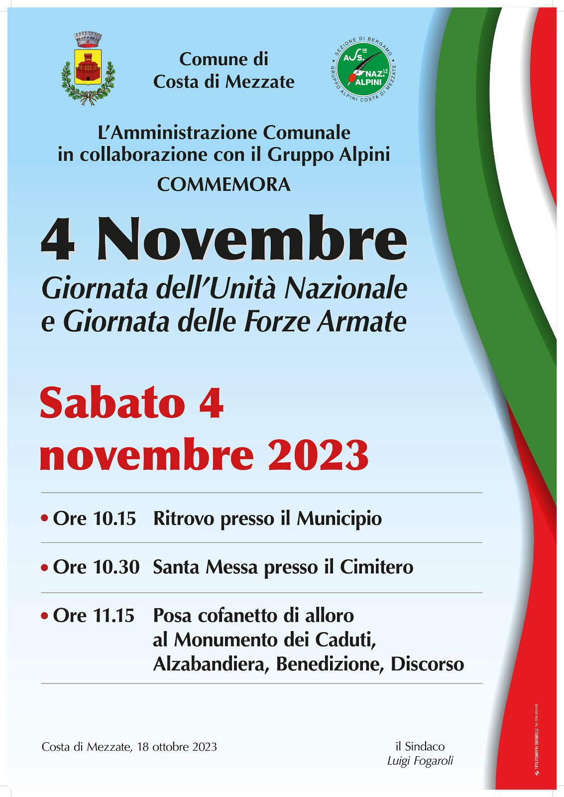 Programma delle celebrazioni del 4 novembre. 