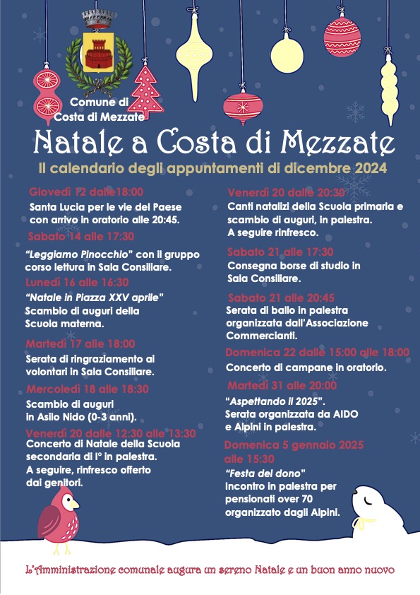 Calendario delle iniziative del periodo natalizio a Costa di Mezzate